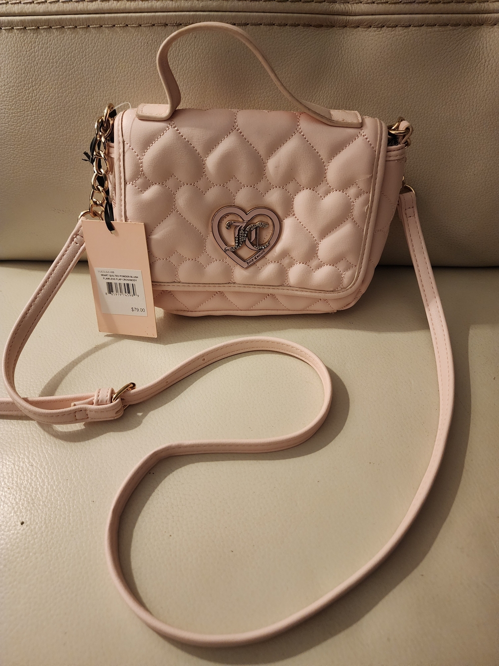 Purse Juicy Couture Quilted Heart Crossbody Bag - Light Pink